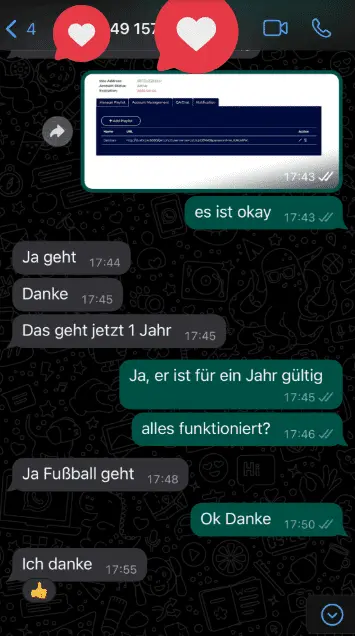 Deutsche IPTV Kundenbewertung WhatsApp 4